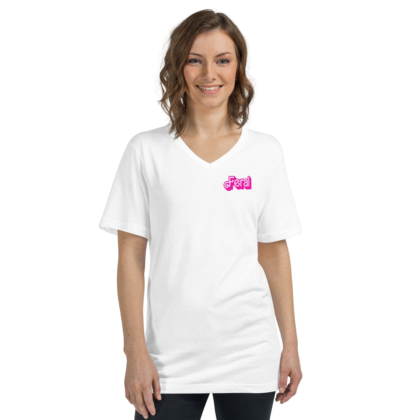 Feral Barbie - Unisex Short Sleeve V-Neck T-Shirt