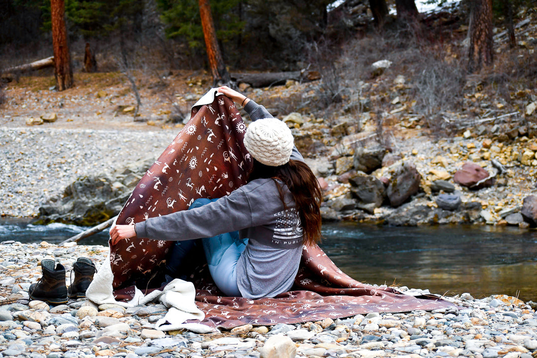 Primitive Press in Brown - Sherpa Fleece Blanket