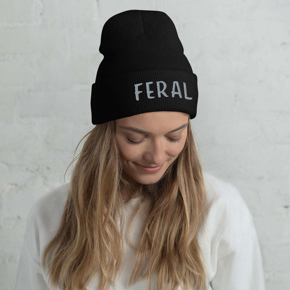Feral Text - Embroidered Cuffed Beanie