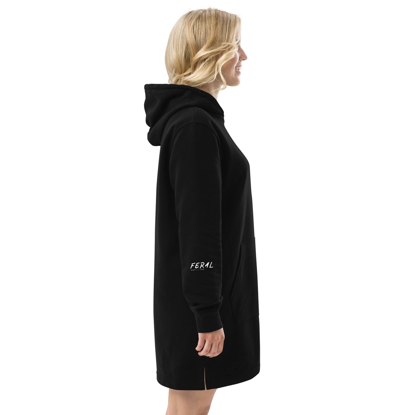 Feral - Hoodie Dress w Text on Sleeve