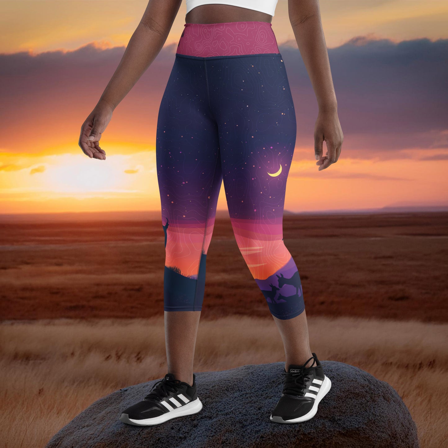 Pronghorn Antelope Twilight - Capri Leggings