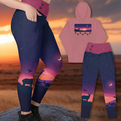 Pronghorn Antelope Twilight - Pocket Leggings + Hoodie Bundle