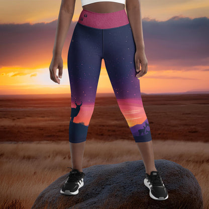 Pronghorn Antelope Twilight - Capri Leggings