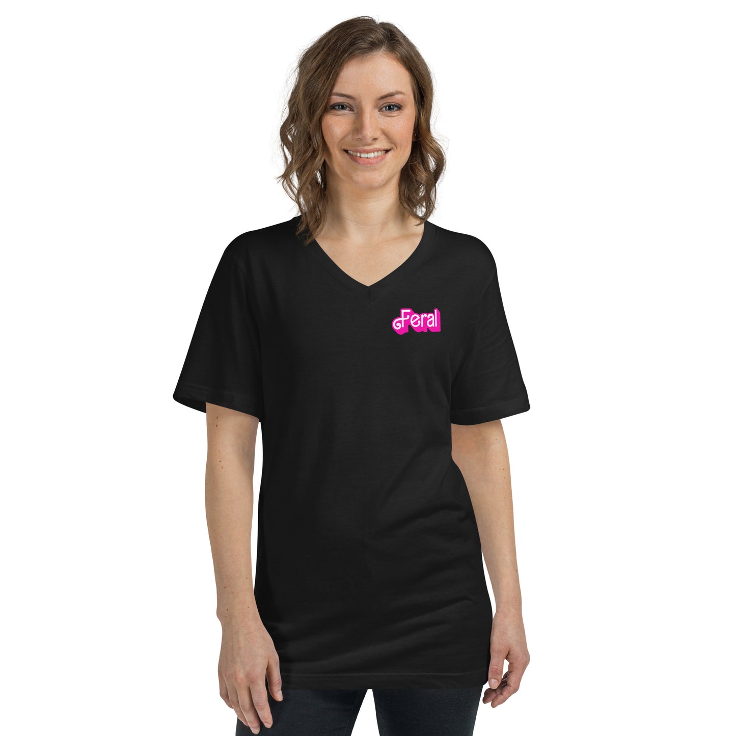 Feral Barbie - Unisex Short Sleeve V-Neck T-Shirt