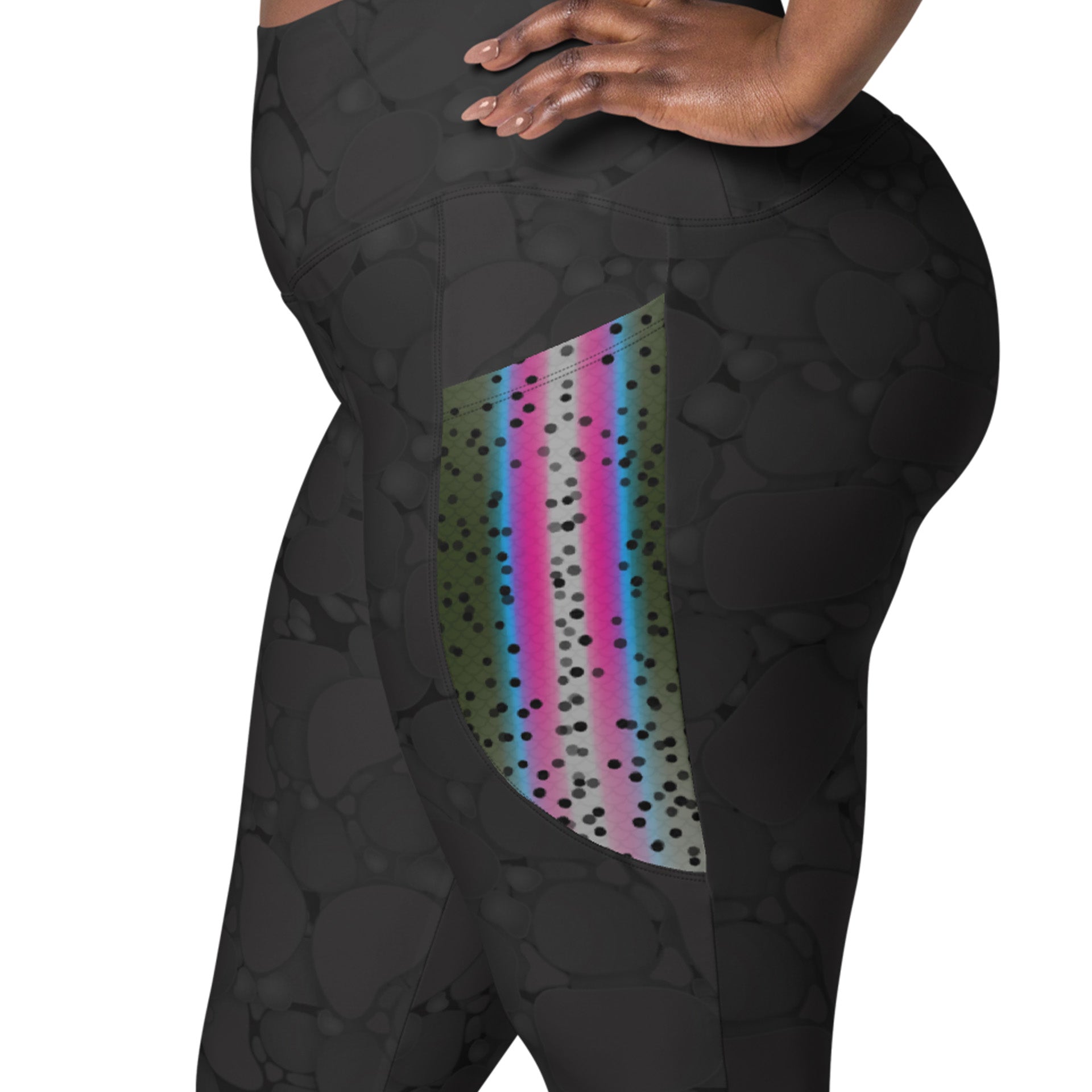 Rainbow Shops Womens Plus Size Foil Screen Printed Pocket Leggings