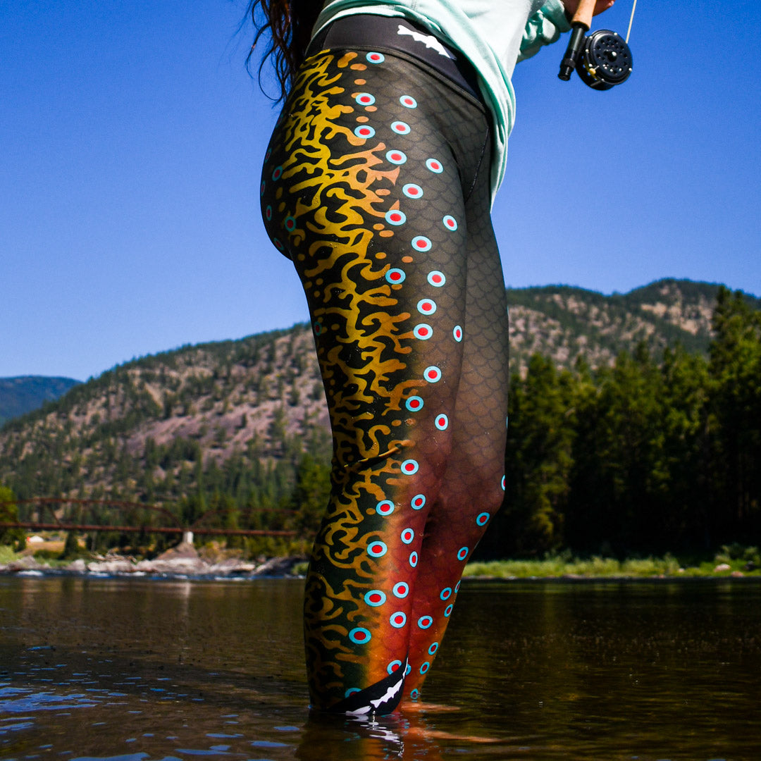 Fincognito All Sport Leggings Womens Brown Trout Fish Print Fly Fishing